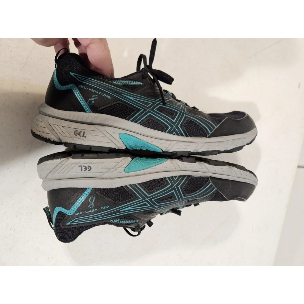 ASICS Gel Venture 8 Trail Running Shoes Womens 9.5 Blk/Teal Gel Sneakers (S118